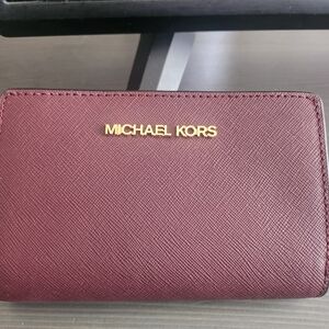 Michael Kors Maroon Bi-fold Wallet with Gold Logo
